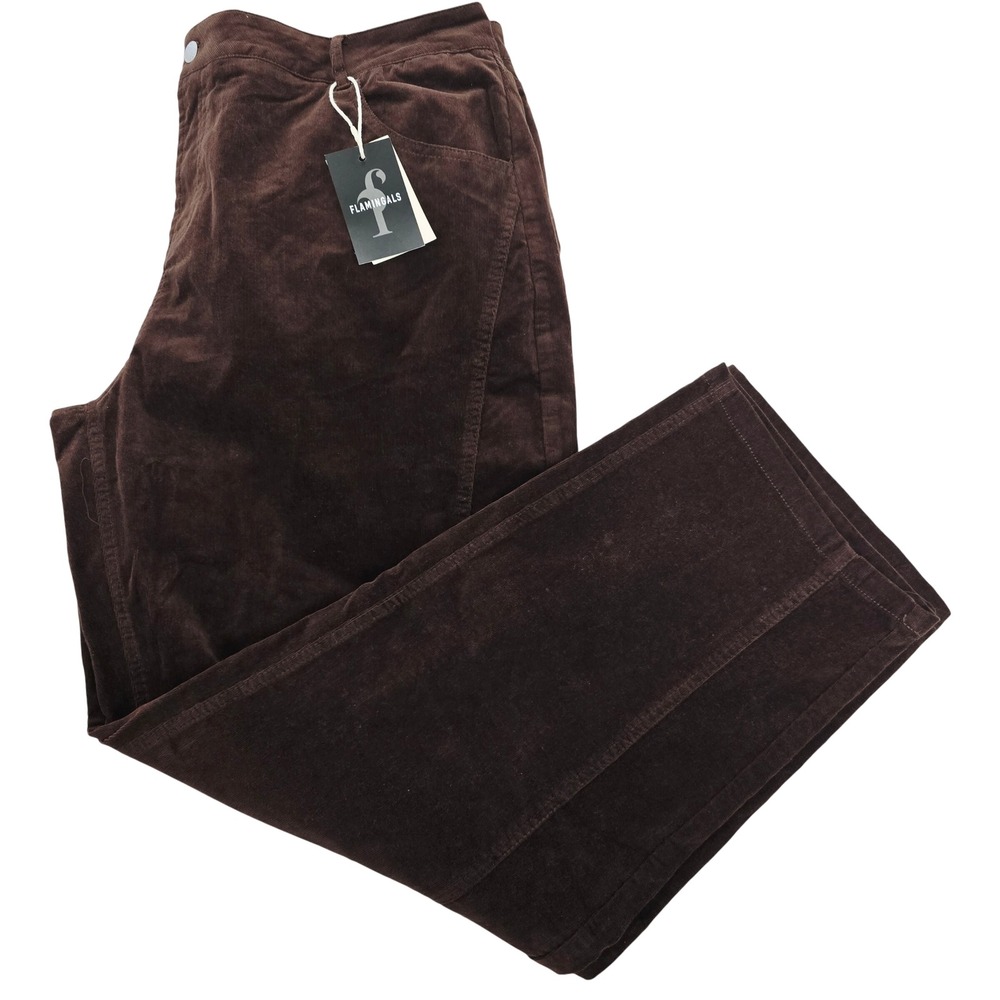 Flamingals Women's 4XL Brown Washed Stretch Pants Straight Leg Cotton‎ Blend NWT